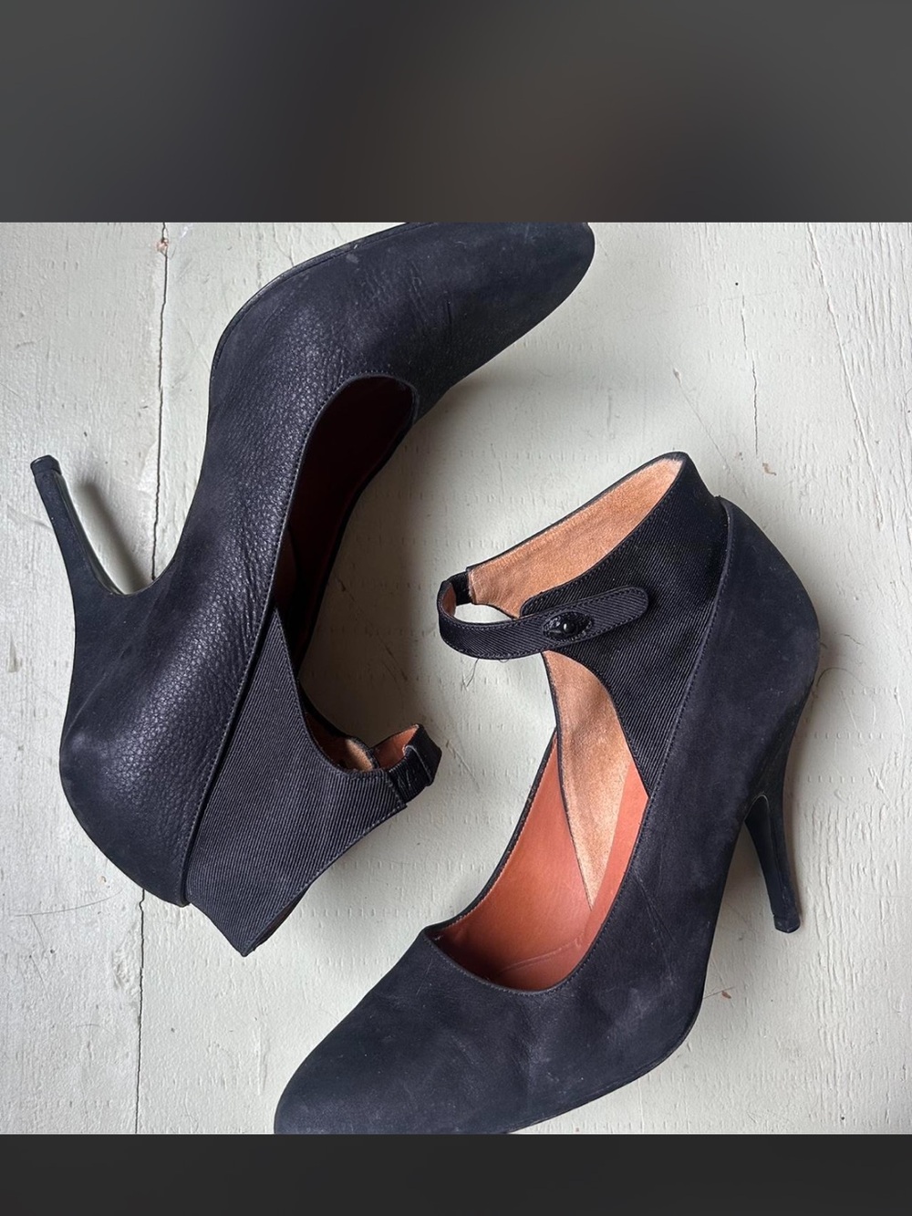Lanvin Black Suede Mary Jane Stiletto Heels